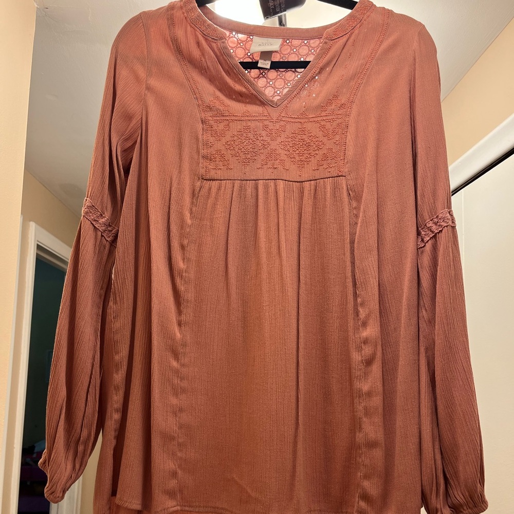 Pink Boho Hippie Long Sleeve Shirt Size Medium